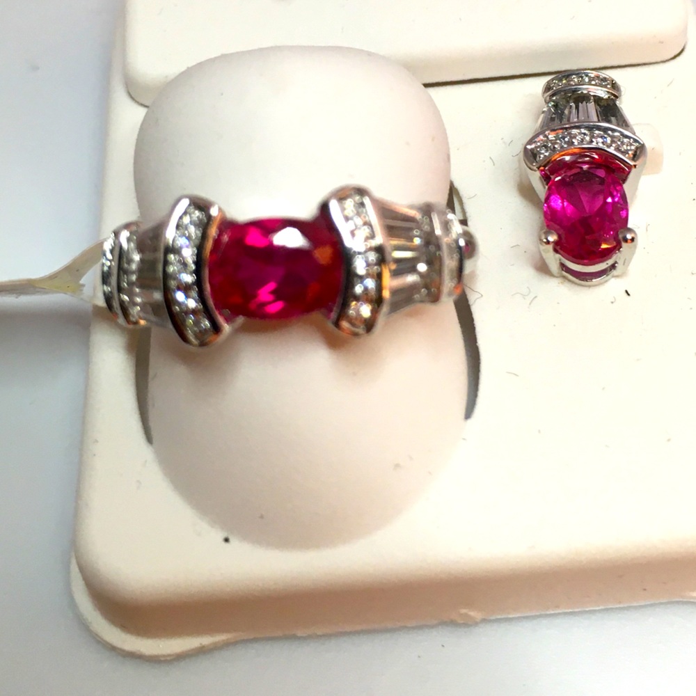 Created Ruby Ring With Begets And Pendant - image 1